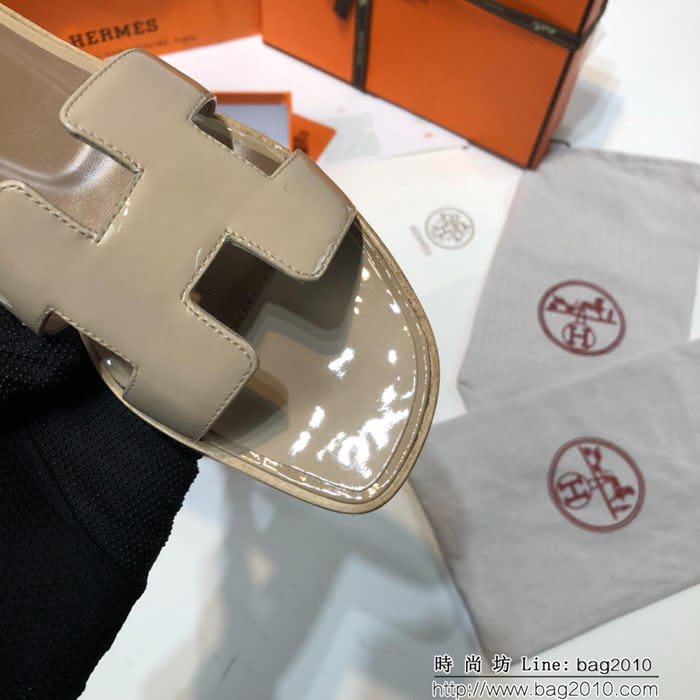 HERMES愛馬仕 頂級品質 2018漆皮系列 貴婦拖鞋 休閒百搭款 真皮底女拖鞋  dsX1411